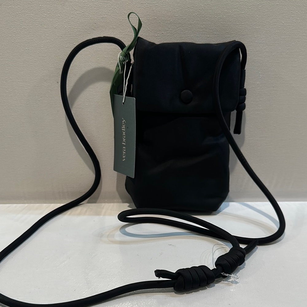 NWT Vera Bradley Black Phone Case Crossbody/Shoulder Carrier Phone Case.